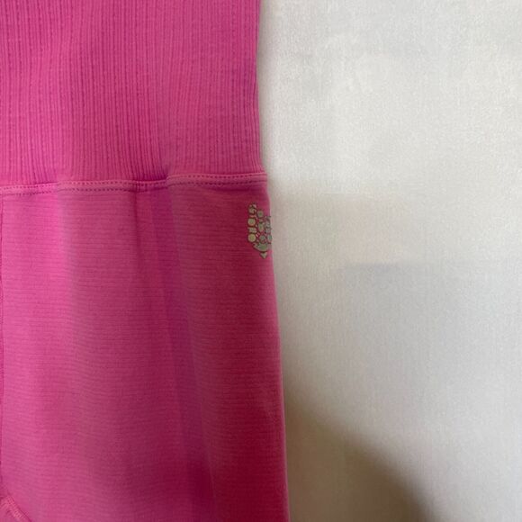 Women's Small Free People Movement Pink Ribbed Ruched Active Leggingsoo - Picture 3 of 5